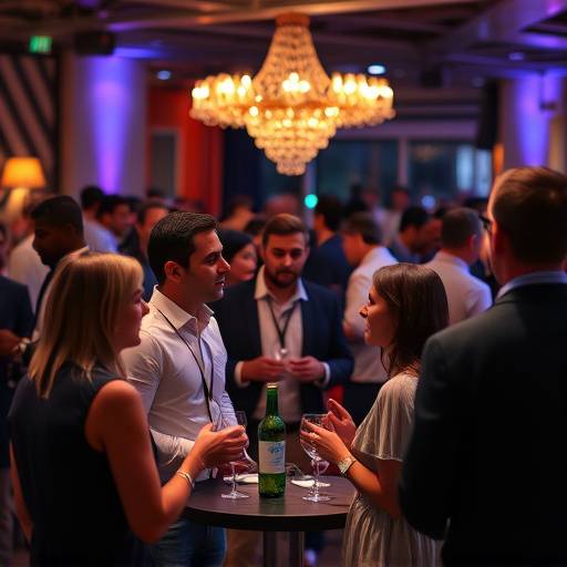 A lively corporate event with guests mingling and enjoying the atmosphere, Studio 2