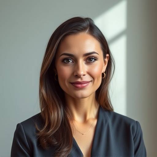 A professional headshot session taking place in the minimalist studio, with soft natural light.