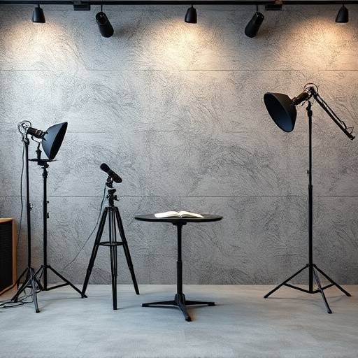 An interview setup with a subject in front of a textured industrial wall, clear audio achieved by soundproofing.