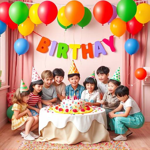 Birthday party with colorful decorations and happy guests, Studio 1