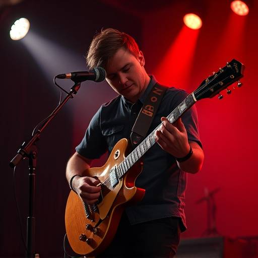 Close-up of a musician playing an acoustic guitar with dramatic lighting, Studio 1
