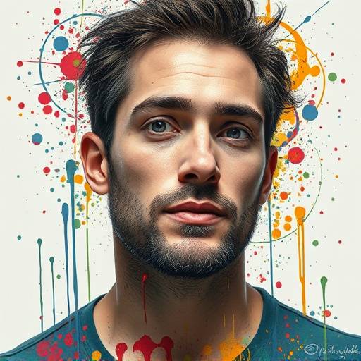Creative portrait of an artist with paint splatters on their face, Studio 1