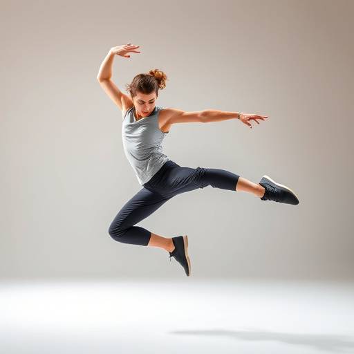 Energetic portrait of a dancer mid-leap with dynamic motion blur, Studio 3