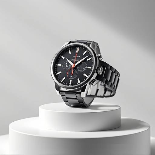 High-end watch showcased on a minimalist pedestal with soft lighting, Studio 1