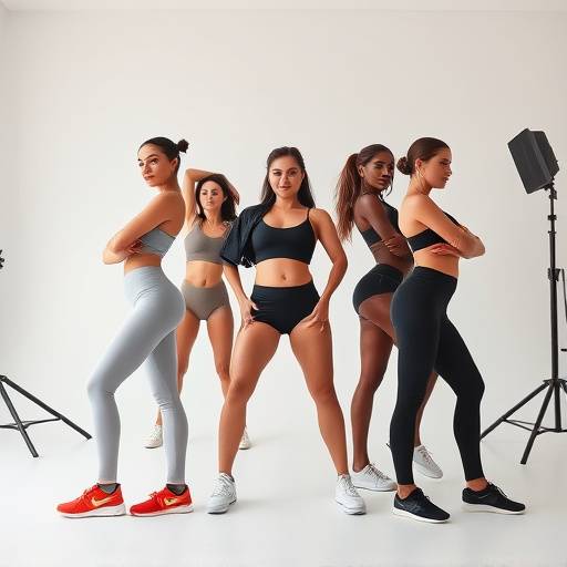 Models posing dynamically in athletic wear against a clean, modern backdrop, Studio 3