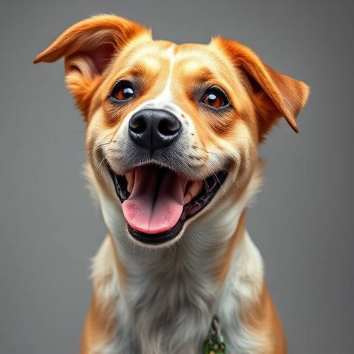 Pet portrait of a playful dog looking directly at the camera, Studio 2