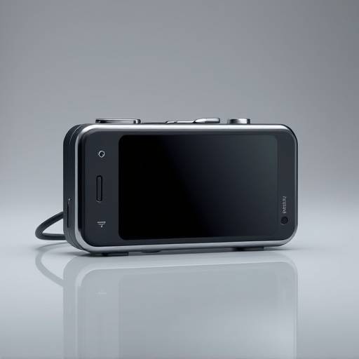 Product photograph of a sleek gadget with clean lighting and a reflective surface, shot in Studio Nova.