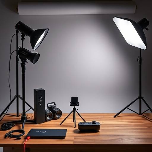 Product setup in The Loft Studio showcasing a sleek new gadget with professional lighting.