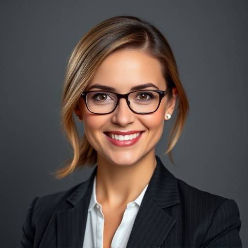 Professional headshot of a business executive looking confident and approachable, Studio 1