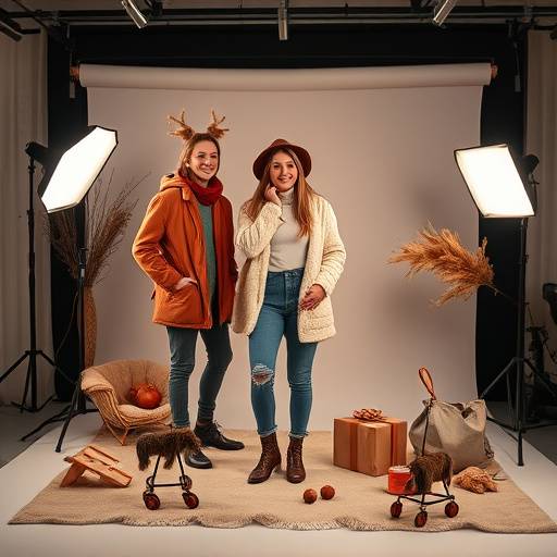 Seasonal fashion collection shoot with appropriate props and lighting, Studio 2